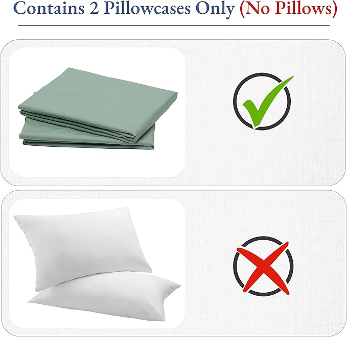 California Design Den Standard/Queen Size Pillow Cases Set of 2 - Luxuriously Soft and Thick 800 Thread Count, Smooth Sateen, Natural 100% Cotton Pillowcases Queen, Durable -Sage Green