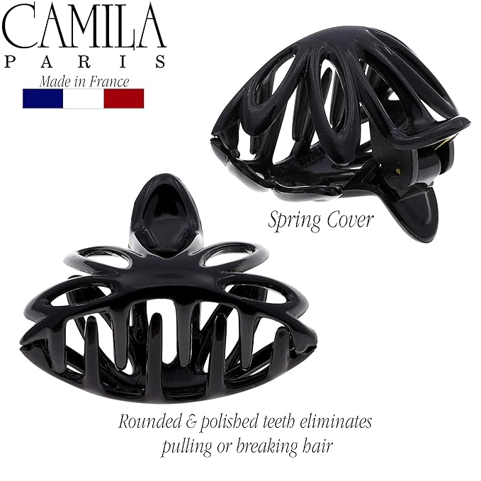 Camila Paris CP853 French Hair Clip for Women Thick Hair for Long Curly Wavy Hair, Black, Girls Hair Claw Clips Fashion Styling Hair Accessories for Women, Strong Hold No Slip Grip, Made in France