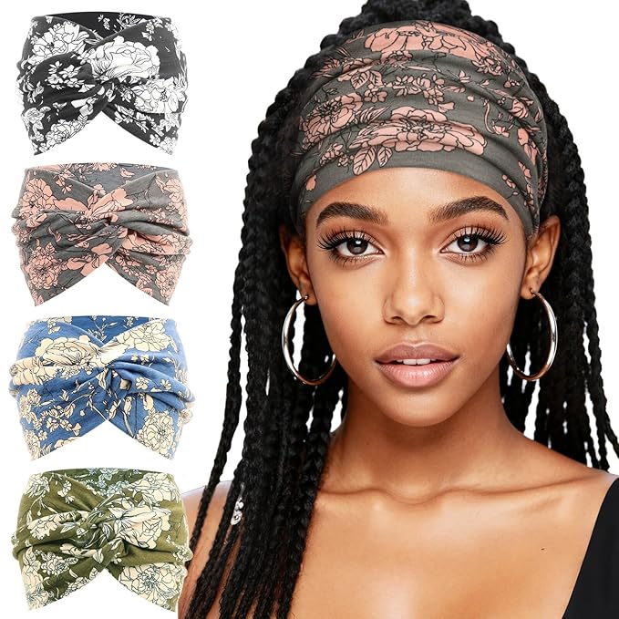 Extra Wide Headbands for Women Large Turban Headband Non Slip Boho Elastic Hairband Hair Twisted Knot Head Bands Accessories