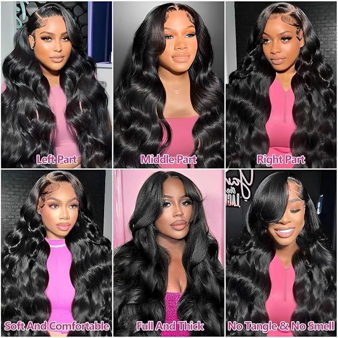 26 Inch 13x6 Lace Front Wigs Human Hair 200 Density Body Wave HD Lace Front Wigs Human Hair Pre Plucked Natural Color Glueless Wig 100% Virgin Human Hair Lace Front Wigs for Women
