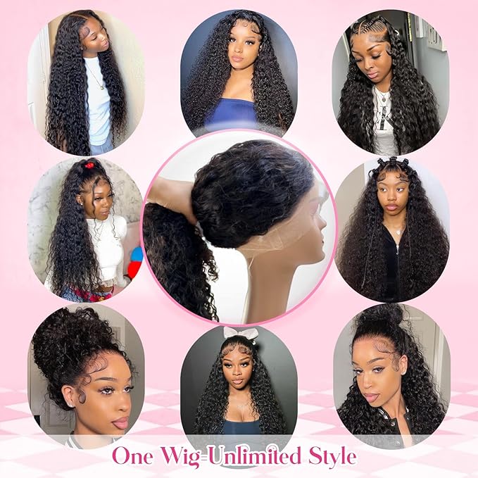 360 Glueless Wigs Human Hair 20 Inch Pre Plucked Hidden Strap Deep Wave Lace Front Human Hair Wigs With Drawstring 180 Density Wet and Wavy HD Full Lace Front Wigs Human Hair