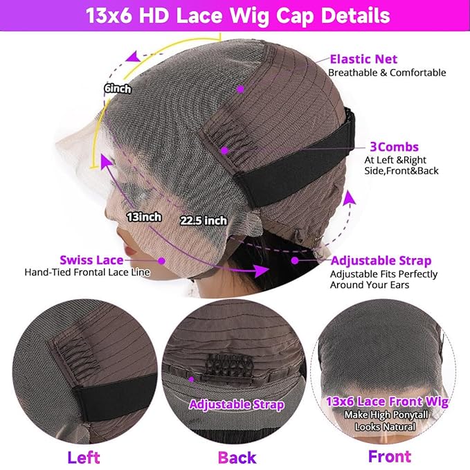 13x6 HD Lace Front Wigs Human Hair Pre Plucked Body Wave Lace Front Wigs Human Hair 100% Brazilian Virgin Human Hair Lace Front wigs for Women Frontal Wigs 200 Density 24 Inch Body Wave Wig