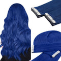 YoungSee Tape in Hair Extensions Real Human Hair Blue Invisible Tape in Human Hair Extensions Blue 18 Inch Seamless Tapes Hair-Extensions Colored 10pcs 25g DIY Hair Extension