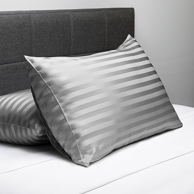 Fishers Finery 25mm 100% Pure Mulberry Silk Pillowcase (Gray Stripe Queen)