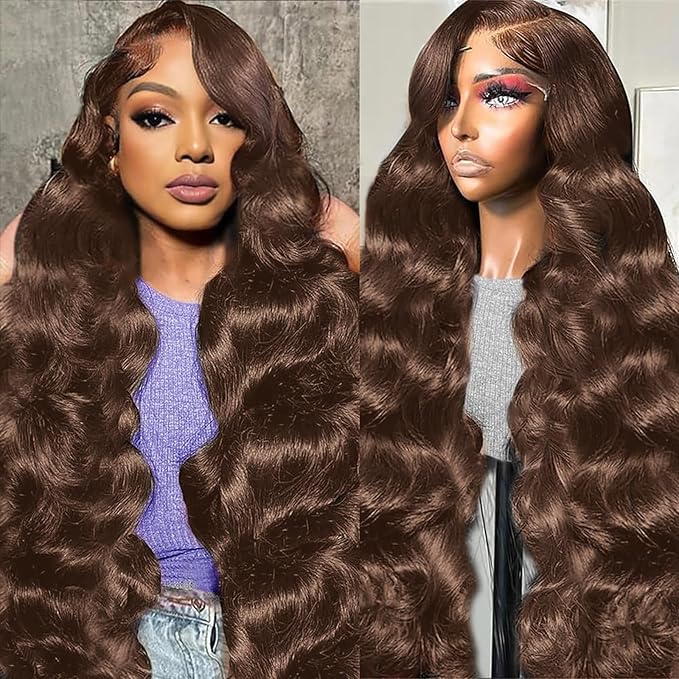 32 Inch Chocolate Brown Body Wave Lace Front Wigs Human Hair 200 Density 13x6 HD Lace Frontal Wigs Human Hair Brown Glueless Wig For Women Pre Plucked with Natural Hairline
