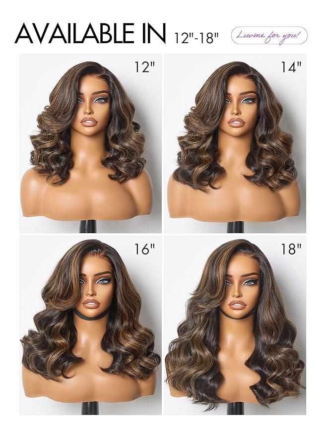 LUVME HAIR 100% Human Hair Wigs Loose Wave Glueless Lace Front 18 Inches, Pre Cut Plucked Hd Lace Short Wig Ready To Go Highlight Color Straight Bleached Knots Side Part Wigs