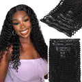 Lashey Kinky Curly Clip in Hair Extensions 110g 7pcs 16 Inch Natural Black Seamless Clip in Hair Extensions Human Hair with Soft Invisible PU Weft for Women