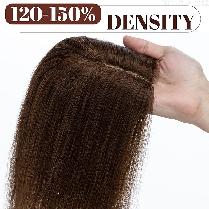 SEGO Real Human Hair Topper for Women, Toppers with Thinning hair No Bangs with 4 Anti-Slip Clips (10 Inch#4 Medium Brown)