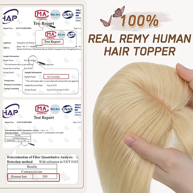 Rich Choices Real Human Hair Toppers for Women With Bang 100% Remy Human Hair Topper for Thinning Hair Clip in Silk Base Hair Topper 14 Inch #613 Bleach Blonde