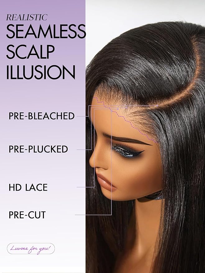 LUVME HAIR 7x6 All-Day Comfor Wig PartingMax Lace Wigs 200% Density Yaki Straight Lace Front Wigs Human Hair Pre Cut Plucked Lace Frontal Glueless Natural Black Color