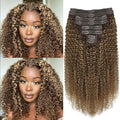 Kinky Curly Clip in Hair Extensions Real Human Hair 4/27/4 Omber Kinky Curly Clip ins For Women 3c 4a Brazilian Virgin Clip on Hair (14inch,#4/27/4)