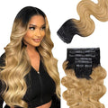 Lashey Body Wave Clip in Hair Extensions Real Human Hair 110g 7pcs 16 Inch Ombre Natural Black to Honey Blonde Seamless Clip in Hair Extensions Human Hair with PU Soft Invisi Edge