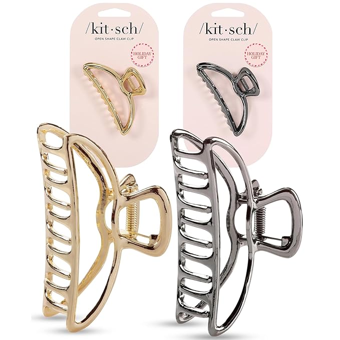 Kitsch Metal Hair Clips for Women - Durable & Elegant Metal Claw Clips, Perfect for Everyday Use & Special Occasions | Ideal Gifts for Women - Gold & Hematite - 2 Pcs