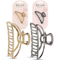 Kitsch Metal Hair Clips for Women - Durable & Elegant Metal Claw Clips, Perfect for Everyday Use & Special Occasions | Ideal Gifts for Women - Gold & Hematite - 2 Pcs