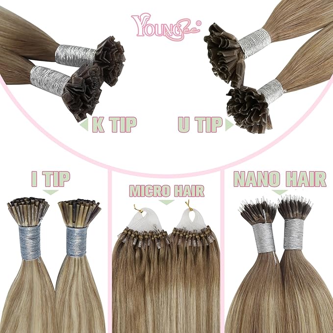 YoungSee K Tip Hair Extensions Real Human Hair Ombre Light Brown Balayage Blonde Ktip Real Hair Extensions Human Hair 24In 1G/S 50G