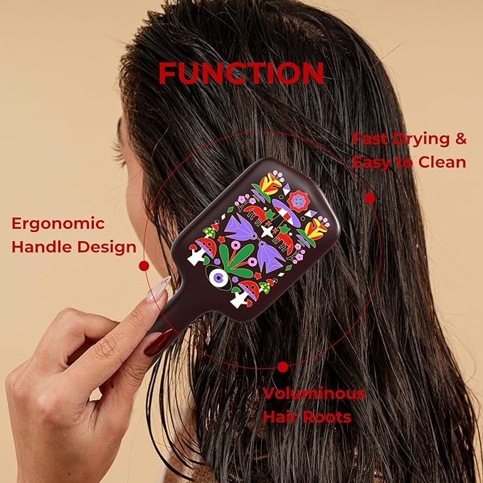SIMETRA Wooden Paddle Hair Brush Unique Pattern Hair Brushes for Women Wet Brush Detangling Brush Guinean Ovangkol Hardwood Bristles for Scalp Massage for Men Kids for All Hair Types (Fox)