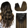 GOO GOO Clip in Hair Extensions Real Human Hair, Remy Human Hair Extensions Clip ins for Women, Natural Human Hair, 24inch 160g 7Pcs, 1B/6/1B Balayage Natural Black to Chestnut Brown