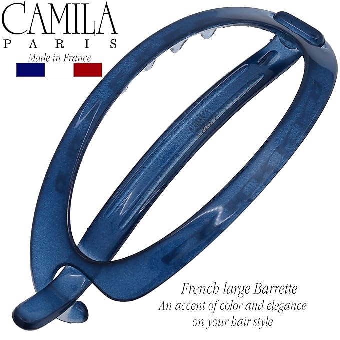 Camila Paris CP3117 French Hair Barrette Clip, Flexible Ponytail Holder No Metal Parts, Strong Hold Grip Hair Clips for Women, No Slip and Durable Styling Girls Hair Accessories, Made in France