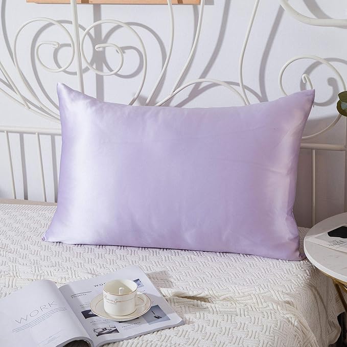 SLPBABY 100% Natural Pure Silk Pillowcase for Hair and Skin, Both Side 19 Momme Silk, Luxury Smooth Satin Pillowcase Cover with Hidden Zipper (Queen, Lavender)
