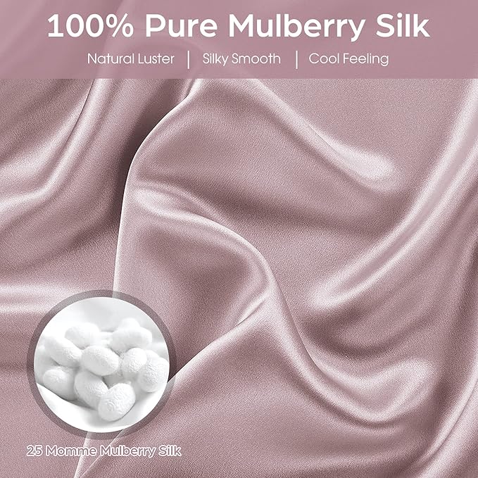Silk Pillowcase for Hair and Skin, 2 Pack 100% Mulberry Silk Pillowcase 25 Momme, 600 Thread Count, Both Side Pure Silk Pillow Cover with Hidden Zipper (ApricotGray, Queen 20''×30'')