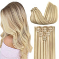 GOO GOO Clip in Hair Extensions Real Human Hair, Remy Human Hair Extensions Clip ins for Women, Natural Human Hair, 22inch 110g 7Pcs, 18A/613A Dark Blonde Highlighted Bleach Blonde