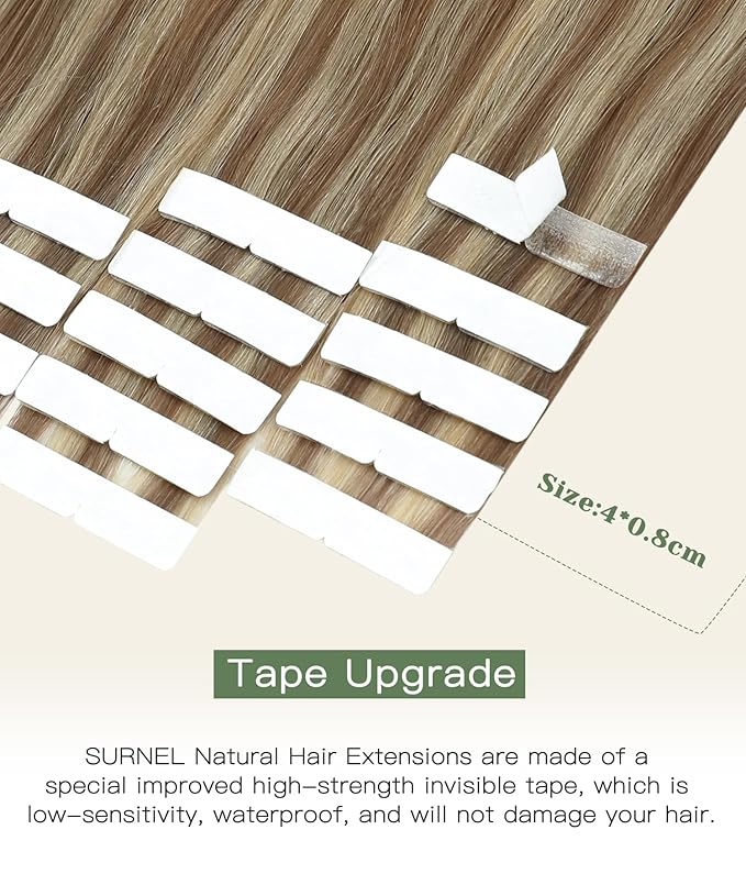 SURNEL Injected Invisiable Tape in Hair Extensions 18 Inch Golden Brown to Caramel Blonde Real Hair Extension Seamless Invisible Tape in Extensions 20Pcs 40g(#102727,18)