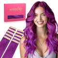 WENNALIFE Tape in Hair Extensions Human Hair Purple Tape in Extensions, 10pcs 25g 16 inch Remy Invisible Tape Ins Straight Colored Soft Real Human Hair Tape in Extensions Refill Set Extensions