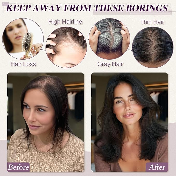 RUWISS Hair Toppers for Women Real Human Hair - Lightweight Clip-in Hair Piece for Thinning Hair, Fluffy Straight Hair Topper without/with Bangs, Golden Blonde Mixed Bleach Blond
