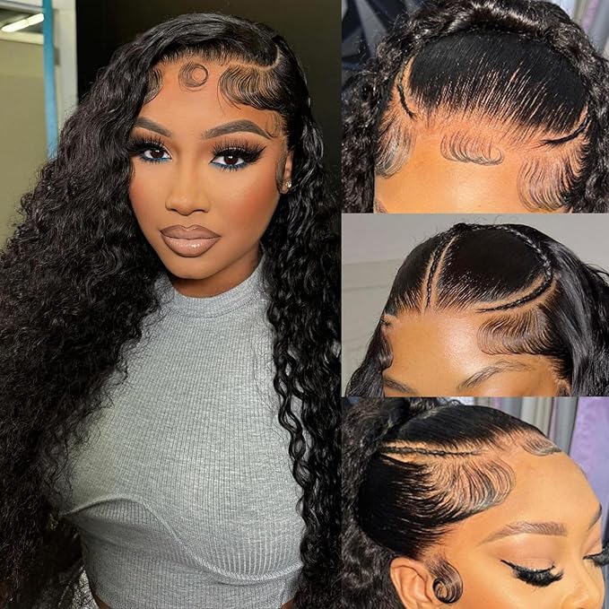 24 Inch Deep Wave Lace Front Wigs Human Hair Pre Plucked 200% Density 13x6 HD Lace Frontal Wigs with Baby Hair Deep Curly Wet and Wavy Glueless Wigs for Women