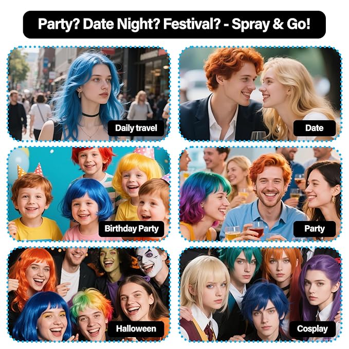 Temporary Hair Color Spray For Women Kids Men, Washable Temporary Hair Dye Spray One Day Hair Color Wax Non-Sticky For Cosplay Party DIY, Christmas Party, Halloween Crazy Hair Day (Black, 4.06 oz)