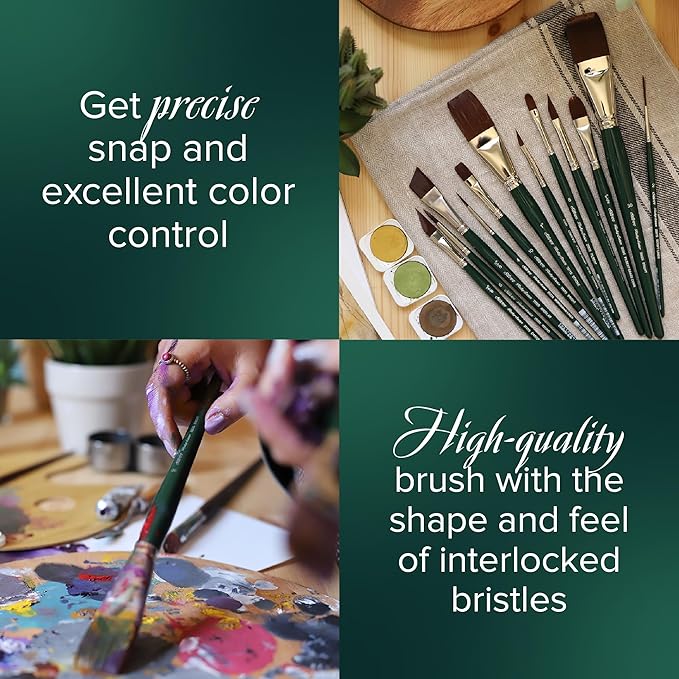 Silver Brush Limited RS-2599S Ruby Satin Short Handle Round Bushes with Stiffer Synthetic Feel, 9pc Premium Painting Set for Oil, Acrylic, and Heavy Body Paints, Sizes 3/0, 2/0, 0, 1, 2, 4, 6, 8, & 10