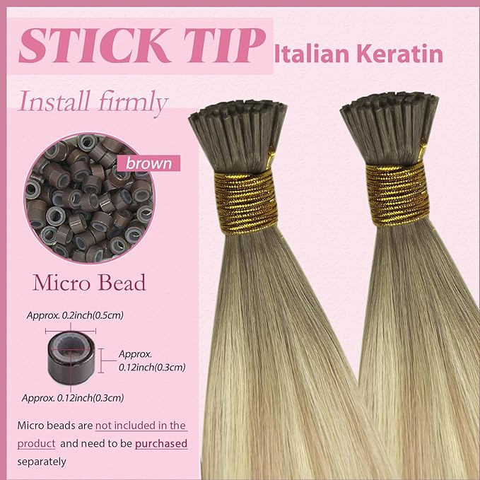 YoungSee I Tips Hair Extensions Real Human Hair Ombre I Tip Extensions Ash Blonde Balayage Platinum Blonde I Tip Extension 18In 60s 50g Itip Hair Extension for Girls