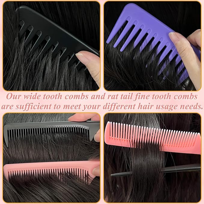 6PCS Large Wide Tooth Comb Rat Tail Comb Set, Shower Combs for Wet or Dry Hair, Premium Hair Brush Combs Detangle Curls, Detangler Comb for Detangling Wigs, Styling Curly Parting Kit for Men and Women