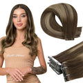 Full Shine Balayage Injection Tape in Virgin Hair Extensions 4 Medium Brown Fading to 27 Honey Blonde and 4 Invisible Seamless Injected Tape in Extensions 20Inch Straight Machine Remy Hair 20G 10Pcs