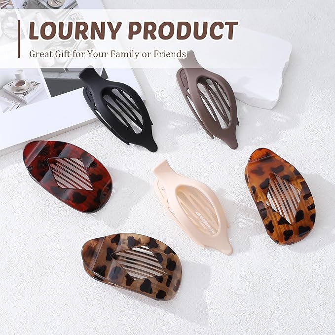 Lourny Flat Hair Clips for Women, French Flat Claw Clips & Duckbill Hair Clips for Thin Hair Lightweight Non-Slip Large Claw Clips for Women 6PCS