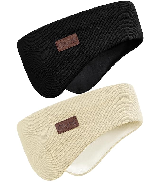 Winter Ear Warmer Headband for Men Women Double-Layer Knit Ear Muffs Cover with Fuzzy Lining for Running and Cycling (Black, Beige, One Size)