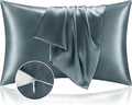 BEDELITE Satin Pillowcase with Zipper, Space Grey King Size Pillow Cases Set of 2, Super Soft and Cooling Similar to Silk Pillow Cases, Gift for Women Men(20x36 Inches)