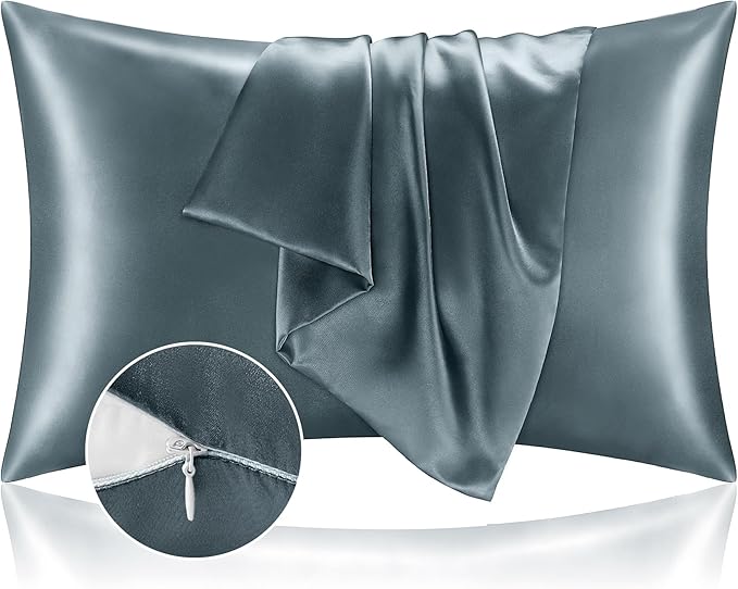 BEDELITE Satin Pillowcase with Zipper, Space Grey King Size Pillow Cases Set of 2, Super Soft and Cooling Similar to Silk Pillow Cases, Gift for Women Men(20x36 Inches)