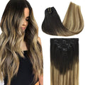 GOO GOO Clip in Hair Extensions Real Human Hair, Remy Human Hair Extensions Clip ins for Women, Natural Human Hair, 24inch 120g 7Pcs, 2/6/18 Balayage Brown to Dirty Blonde