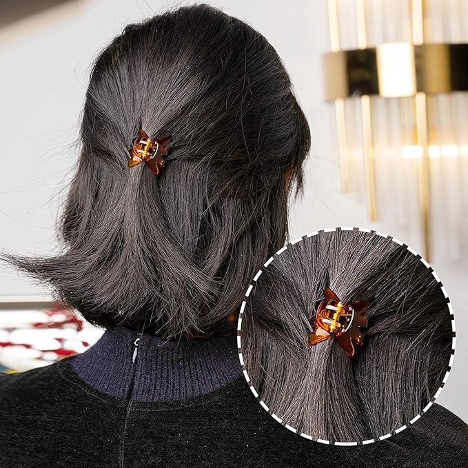 Cobahom 12 Pcs Small Claw Clips 1.2 Inch Plastic No-Slip Mini Clips for Thin Hair Styling Accessories for Women and Girls (Brown)