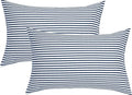 JELLYMONI 100% Natural Cotton Striped King Pillowcases Set, 2 Pack White and Dark Blue Stripes Pattern Printed Pillow Covers with Envelope Closure(Pillows are not Included)