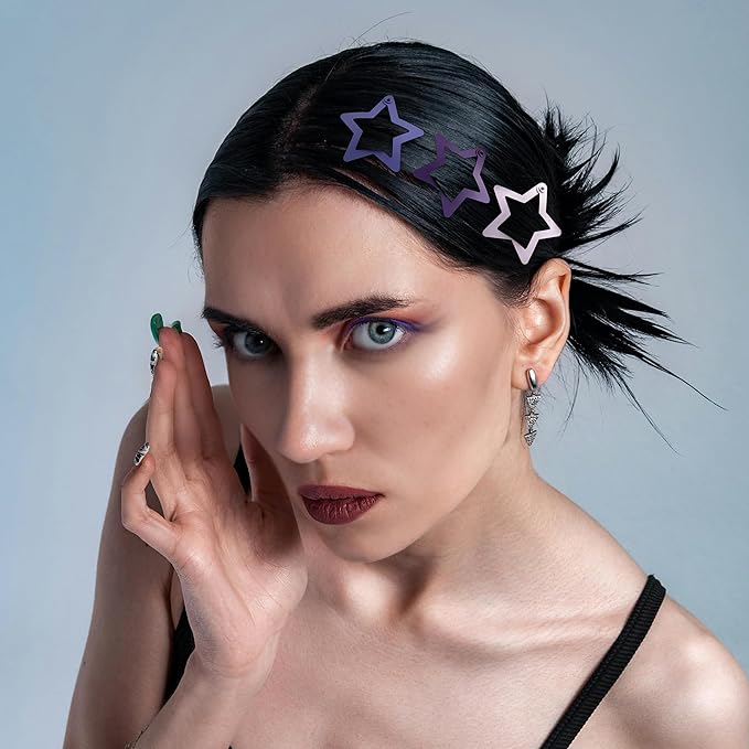 30 Pcs Metal Star Hair Clips 2000s Y2K Snap Barrettes 1.25 In Non Slip Star Hair Accessories for Women,Matte Multiple Purple