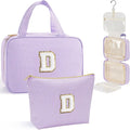 YOOLIFE Travel Toiletry Bag for Women - Hanging Toiletry Bag, Large Capacity Personalized Makeup Pouch, Travel Essentials - Letter D, Purple