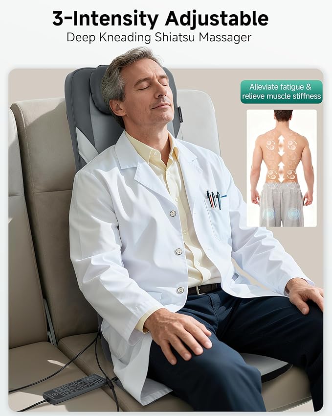 Snailax Back Massager for Full Back Pain Relief Deep Tissue, Long Track Dual 3D Shiatsu Rollers 3 Height Settings Foldable Massage Chair Pad with Heat, Vibration Heated Seat Cushion, Gifts for Mom Dad