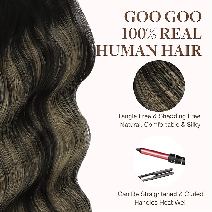 GOO GOO Tape in Hair Extensions Human Hair, 1B/19/1B Natural Black to Light Blonde, 16inch 50g 20pcs, Skin Weft Seamless Invisible, Silky Straight with Thick Ends, Remy Human Hair
