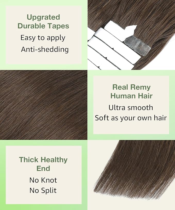 SURNEL Tape in Hair Extensions Human Hair #4 Chocolate Brown 18 inch Tape in Hair Extensions Remy 20 pcs 50g(#4-18)