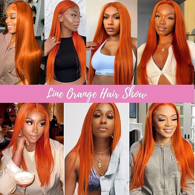Ginger Wig Human Hair 13x4 Straight Ginger Orange Lace Front Wigs Human Hair HD Transparent Lace Frontal 350 Colored Hair Wig Pre Plucked With Baby Hair 180% Density 26inch