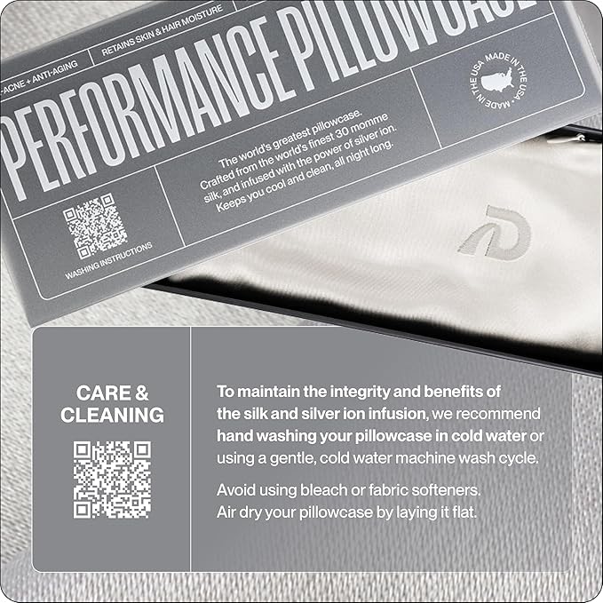 Dream Recovery Performance Silk Pillow Case with Zipper - 100% Silver Mulberry Silk Pillowcase for Hair and Skin - Naturally Cooling and Moisturizing - Standard Size - Bone