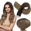 Full Shine Hair Extensions Tape in Balayage Dark Brown to Chestnut Brown Highlighted Ash Blonde Remy Tape in Human Hair Extensions Real Hair Seamless Skin Weft Tape Hair Extension 50g 20pcs 16Inch