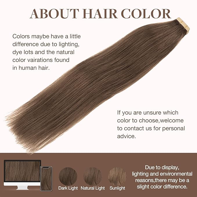 GOO GOO Tape in Hair Extensions Human Hair, 5 Light Ash Brown, 24inch 30g 10pcs, Skin Weft Seamless Invisible, Silky Straight with Thick Ends, Remy Human Hair